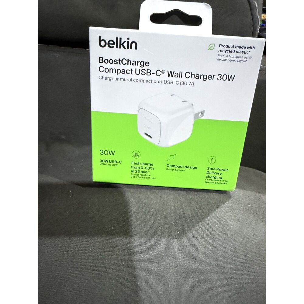 Belkin BoostCharge 30W USB-C Fast Wall Charger Foldable Plug White
